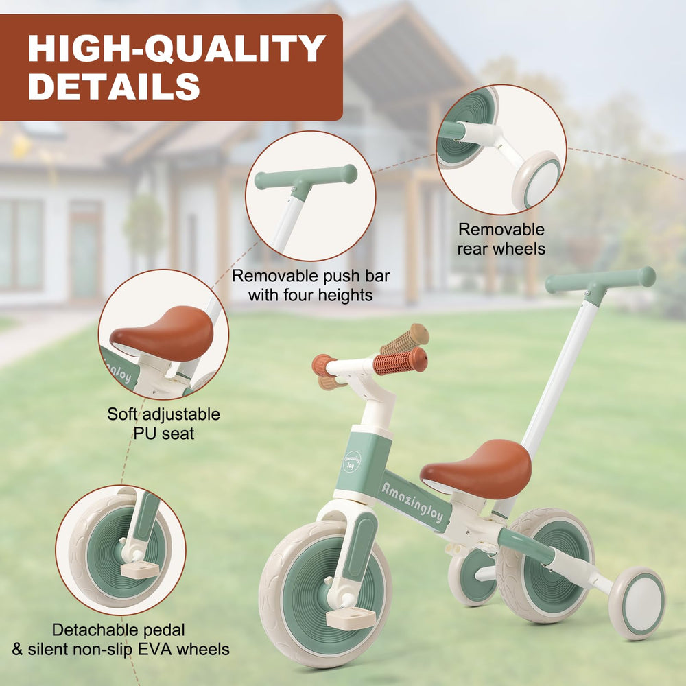 AmazingJoy tricycle with removable pedals for easy mode transitions.