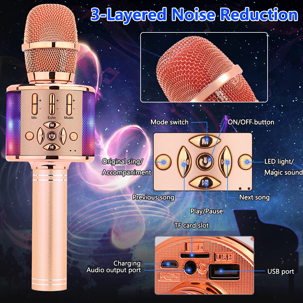 Amazmic Kids Karaoke Microphone with echo effect for richer home performances