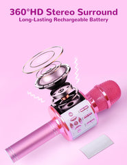 Amazmic microphone with colorful LED lights enhancing kid-friendly performances.