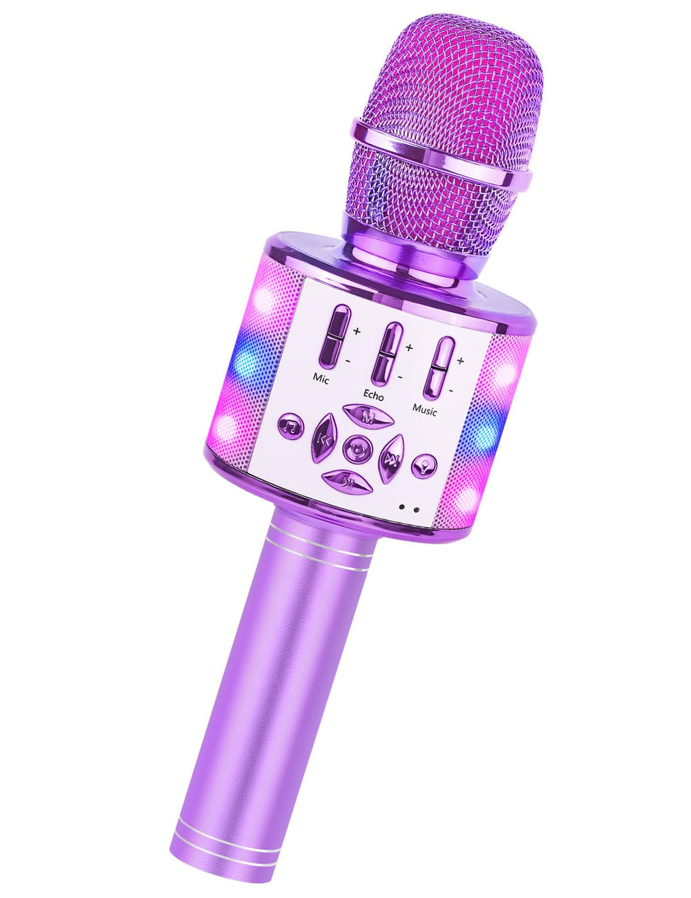 Amazmic kids karaoke microphone with LED lights for engaging playtime.