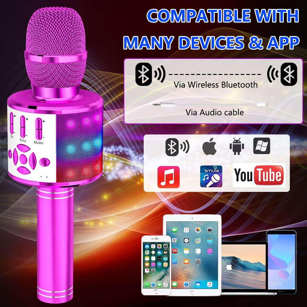 Amazmic Kids Karaoke Microphone Purple Bluetooth lights and echo features.