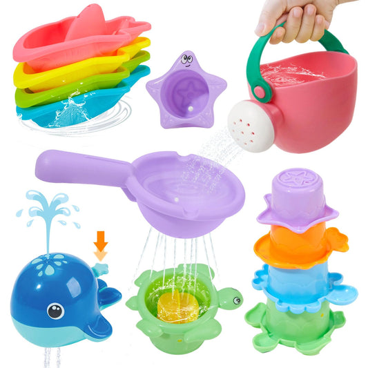 AMCHSURI 11-piece bath toy set with floating boats for engaging tub play and sensory exploration.