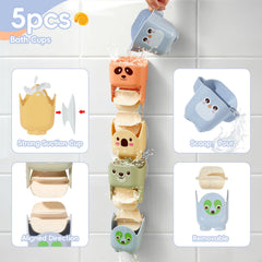 AMCHSURI rotating waterfall cups with suction bases for secure wall attachment.