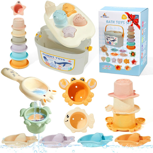 AMCHSURI 21-piece baby bath toys set for engaging water play and fine motor skills