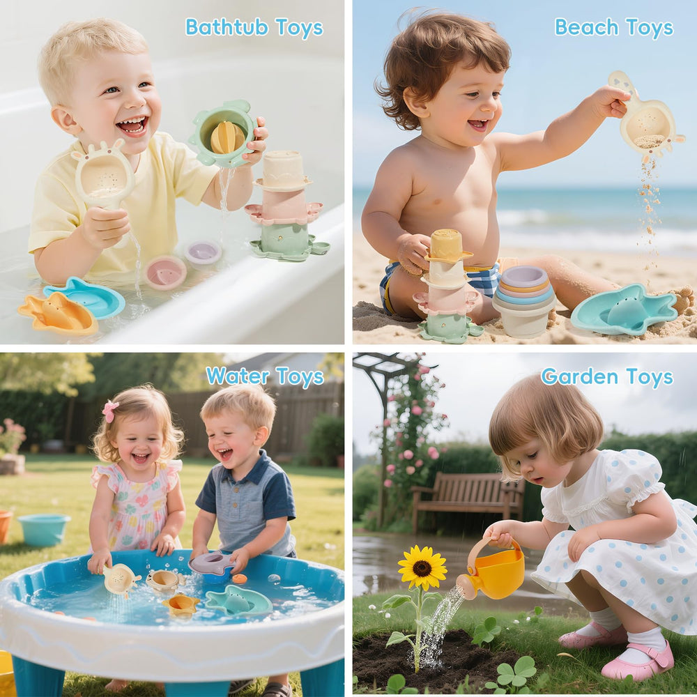 AMCHSURI bath time 16-piece set in a colorful scene