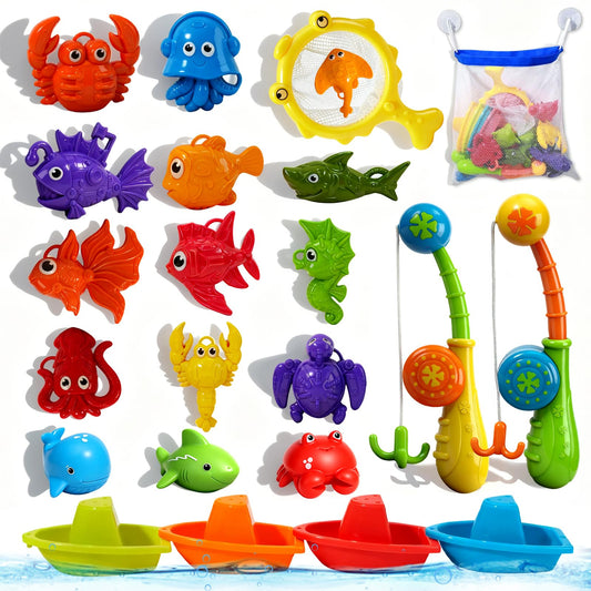 AMCHSURI bath toys with colorful fishing poles for cooperative bath play.