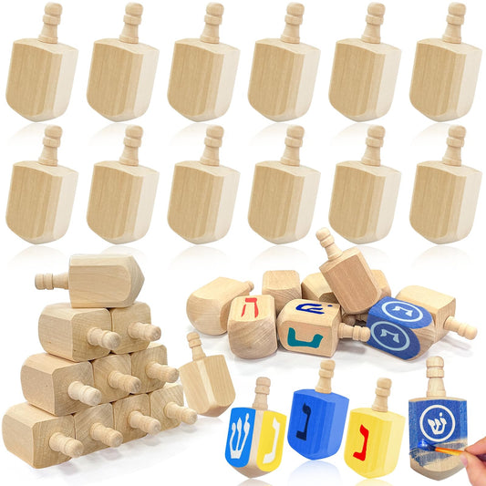AMENON wooden blank 3-inch dreidel ready for coloring and spinning fun