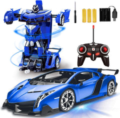 AMENON Transform RC car in robot mode with blue lights for immersive play