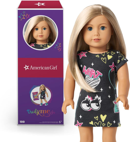 American Girl Truly Me 18-inch doll with blue eyes ready for imaginative play.