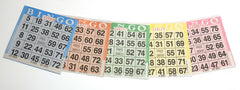 American Games bingo paper cards in a five color padded book for quick, organized gameplay.