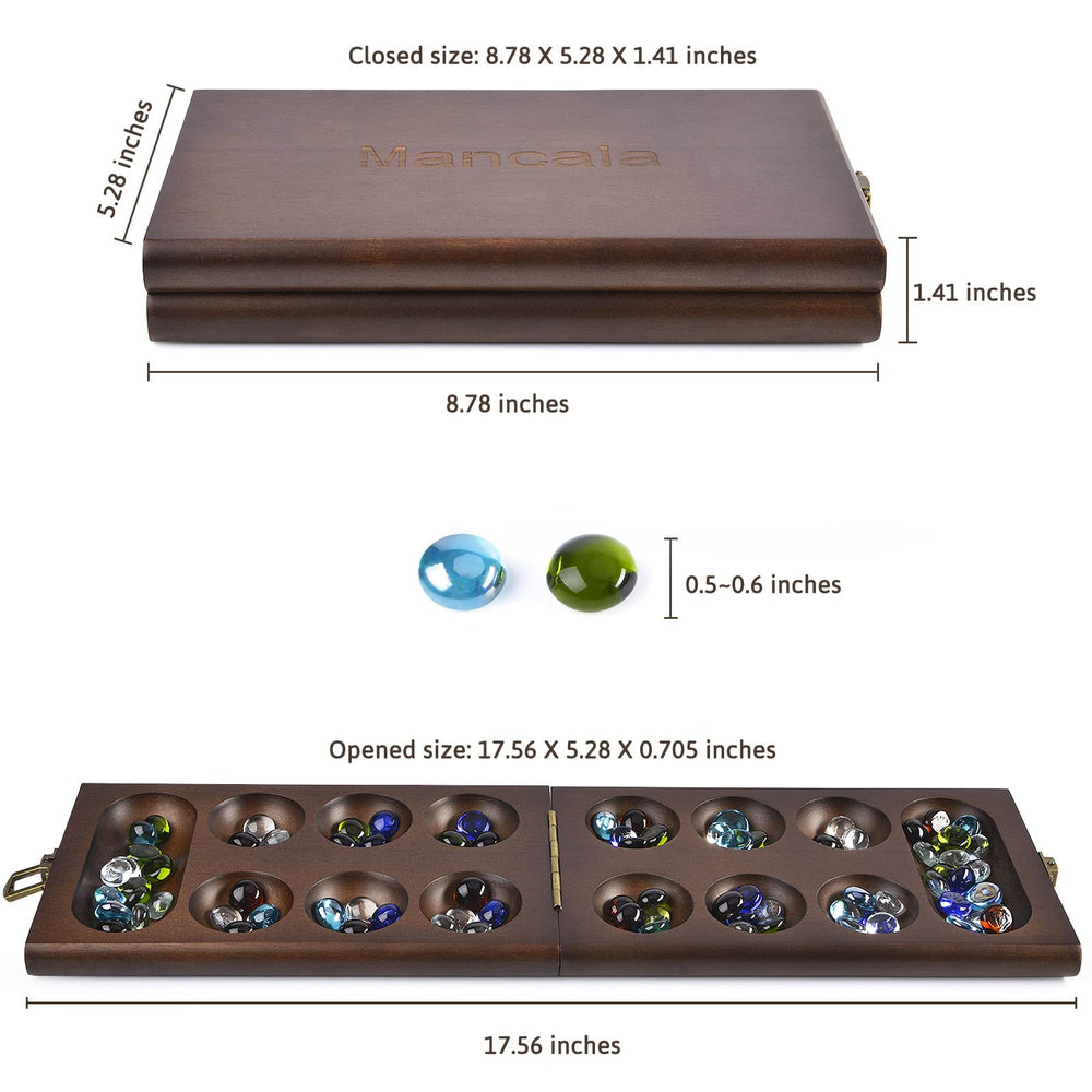 AMEROUS folding Mancala board open, showing the 12-hole layout for play.