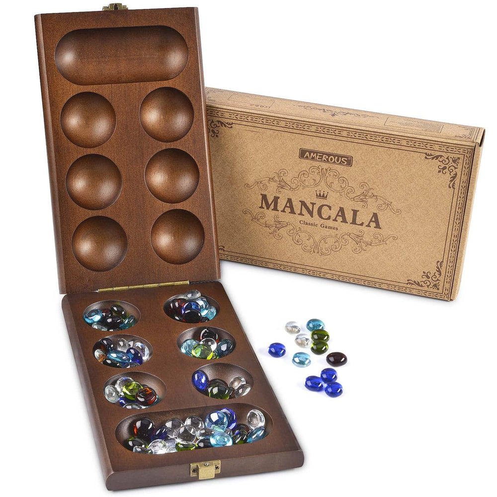 AMEROUS Mancala packaging presented as a gift-ready board game set.