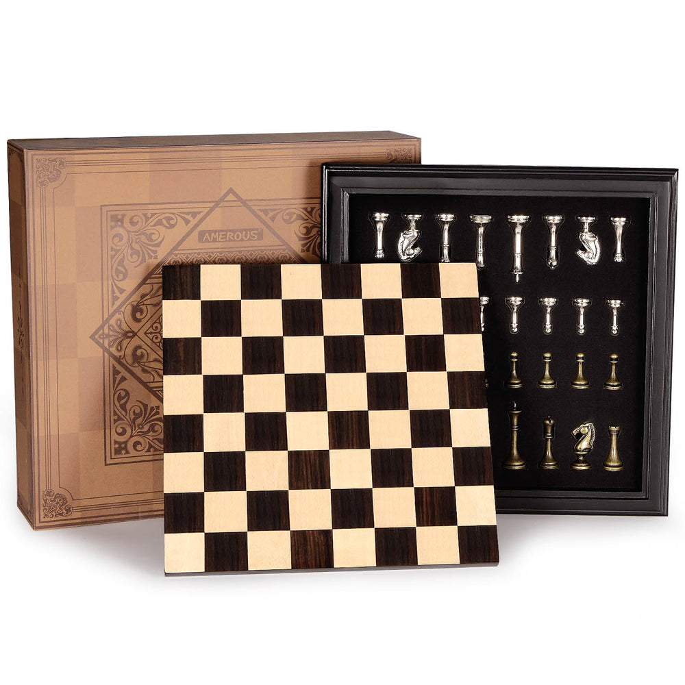 AMEROUS 12.5-inch wooden chess board with inlay for focused strategic play at home