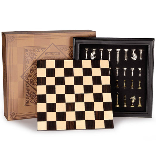 AMEROUS 12.5-inch wooden chess board with inlay for focused strategic play at home