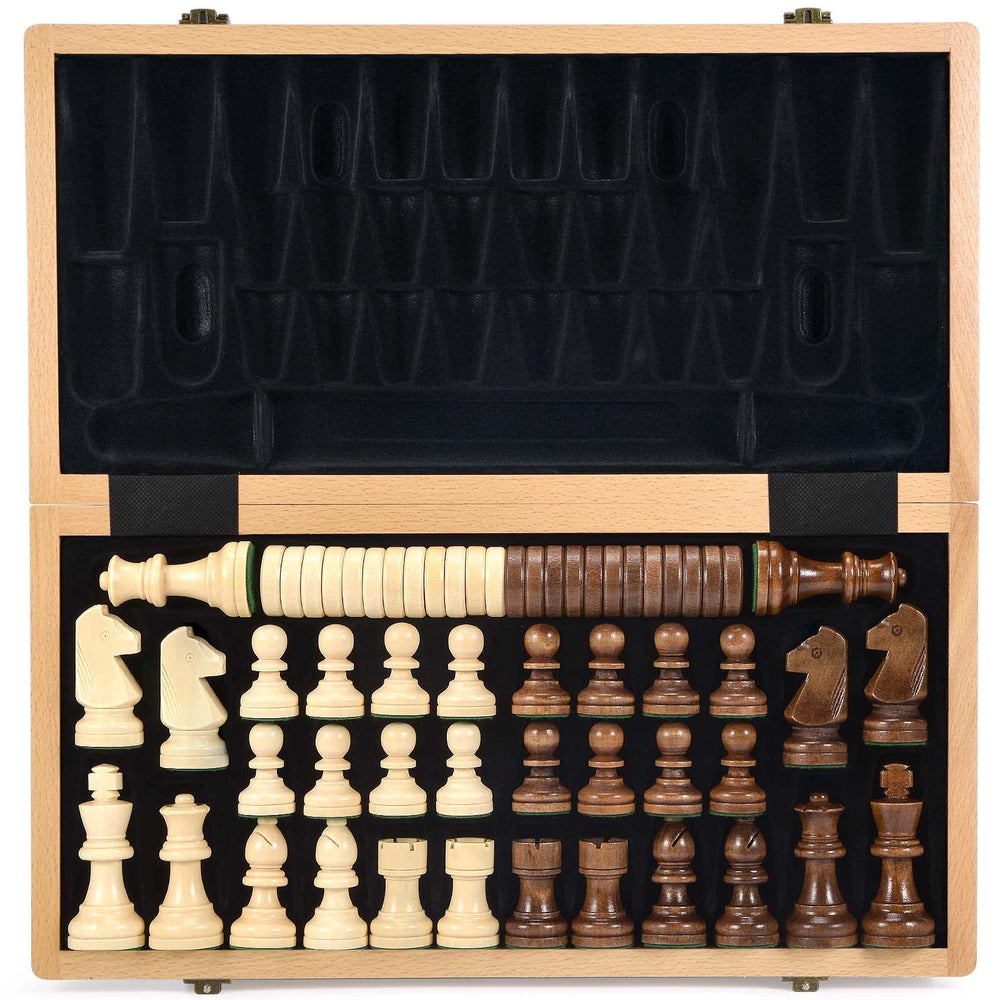 AMEROUS 15-inch wooden chess board ready for durable play on any table