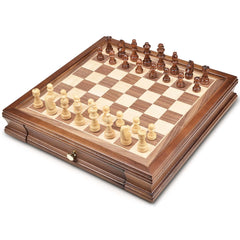 AMEROUS chess board with built in storage drawers for tidy piece organization.