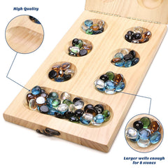 AMEROUS travel-ready Mancala board fits in bag and backpack.