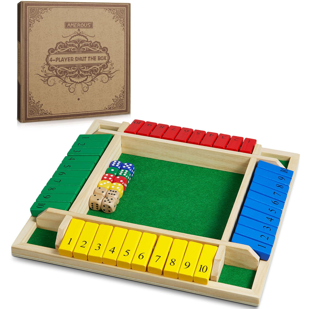 AMEROUS Shut The Box board image, 12x12 inch pine board for durable family games.