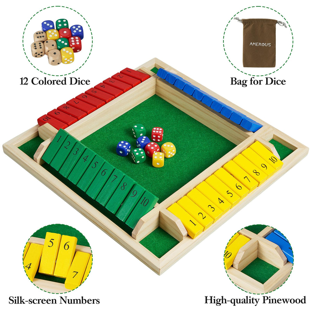 Colorful acrylic dice from AMEROUS Shut The Box add visual appeal for engaging play.
