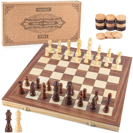 AMEROUS wooden chess board closed for portable travel and storage