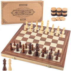 AMEROUS wooden chess board closed for portable travel and storage