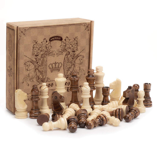 AMEROUS wooden chess pieces set displayed ready for quick setup and instant play