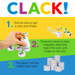AMIGO Clack! Categories tower-build moment captures fast-paced family play.