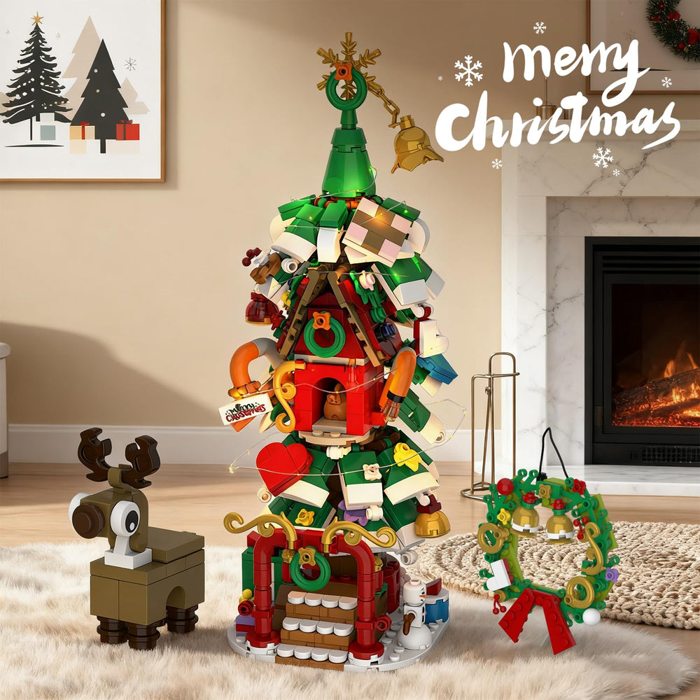 Amireed bells, candy canes, and snowflake topper elevate the display.