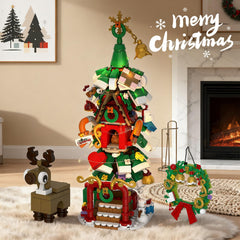 Amireed bells, candy canes, and snowflake topper elevate the display.