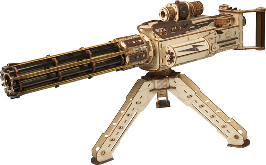 Amiyi Gatling Gun 3D puzzle in assembly showing intricate gears and dexterity.