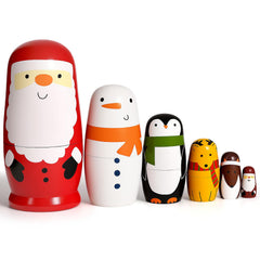 AMOR PRESENT Christmas nesting dolls 6pc set front view, vibrant keepsake for family traditions.