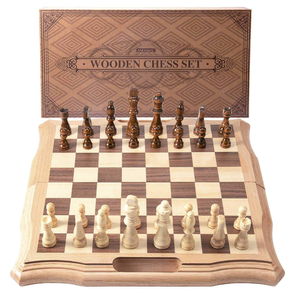 AMEROUS chess board storage slots keep pieces organized and quiet.