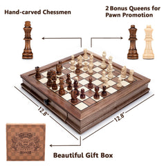 AMEROUS chess set featuring built-in storage drawers for tidy after-game storage