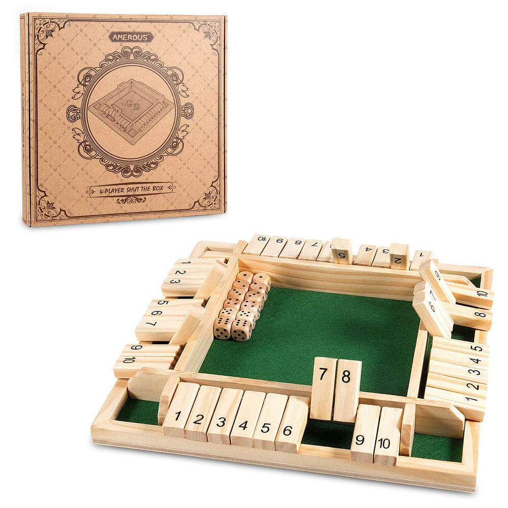 AMEROUS shut the box game board for four players and family fun.