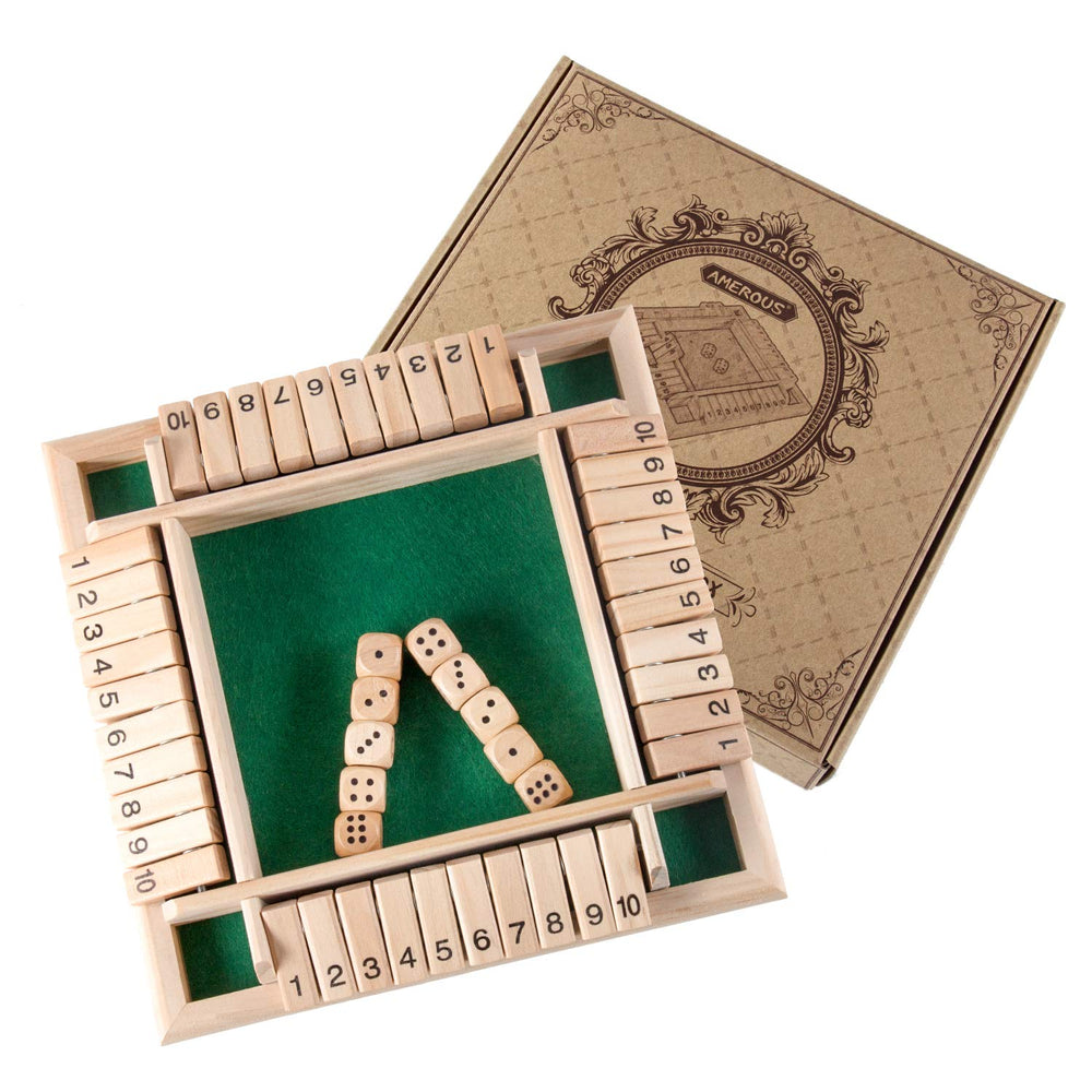 AMEROUS Shut The Box with green felt base enhances tabletop ambiance.