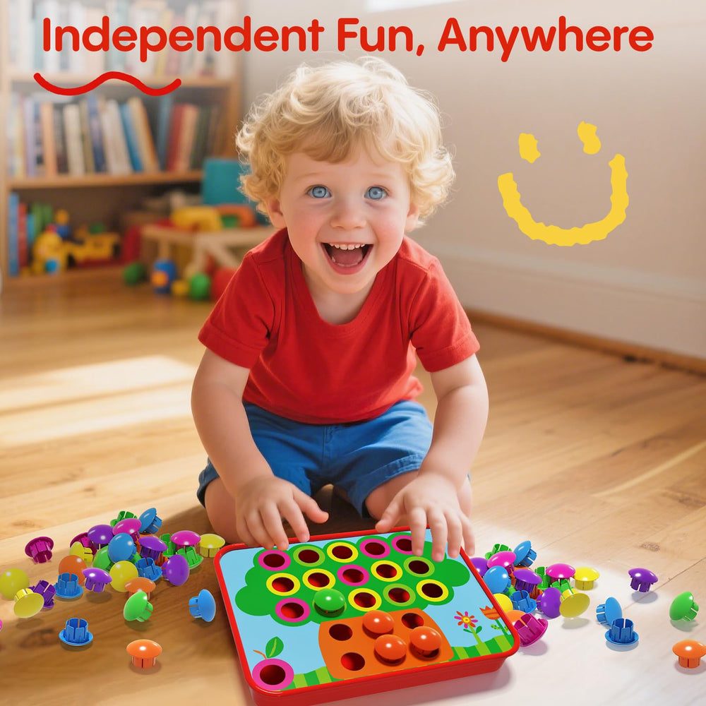 AMOSTING Child assembling mosaic on pegboard demonstrates fine motor skill practice