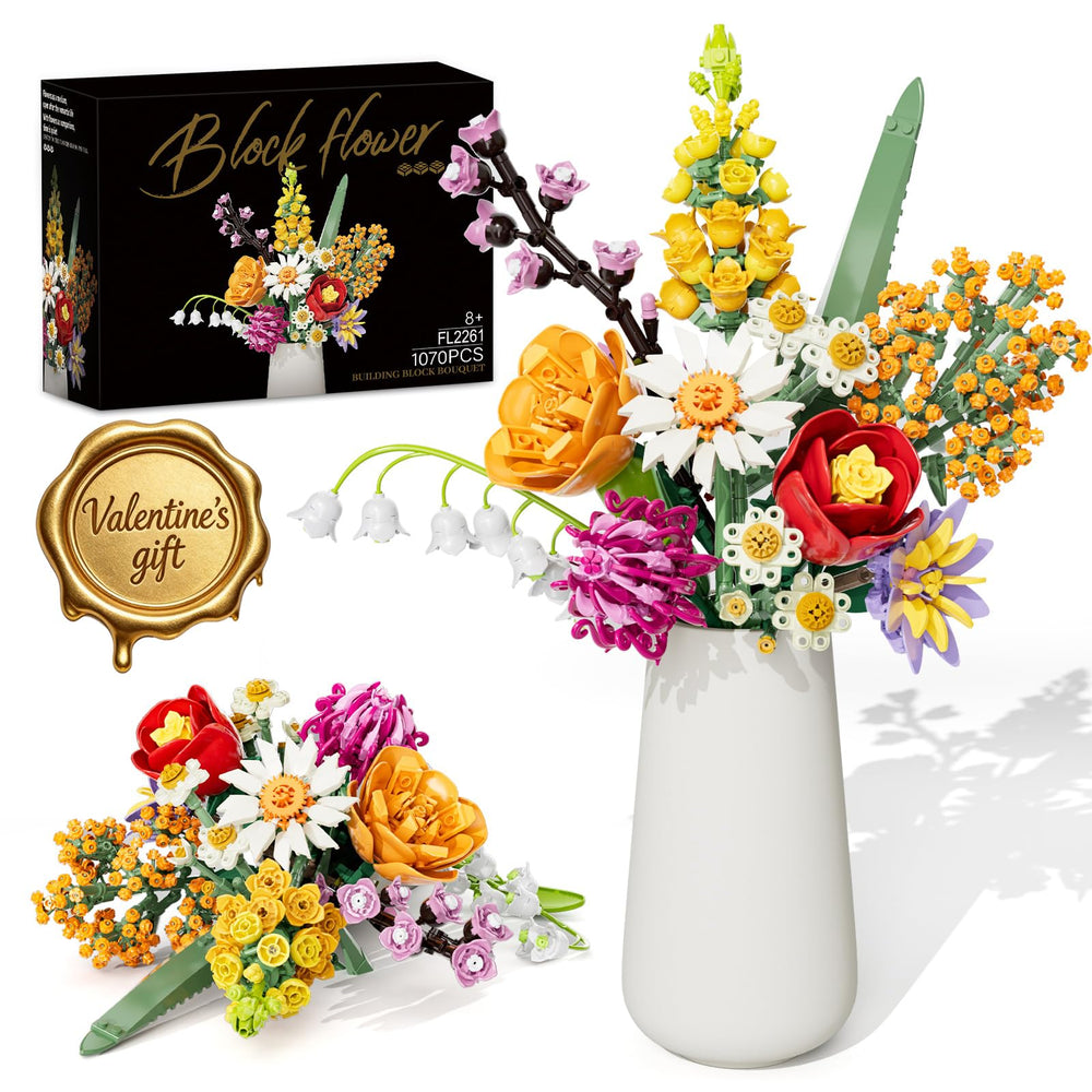 Amoyasite Flowers Bouquet Building Set components for a creative home display.