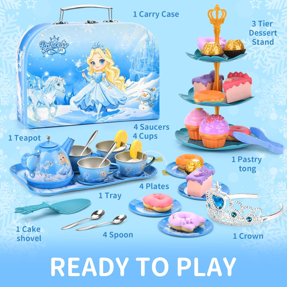 Amplov 43-Piece Princess Tea Set serving tray for organized pretend plays