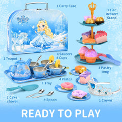 Amplov 43-Piece Princess Tea Set serving tray for organized pretend plays