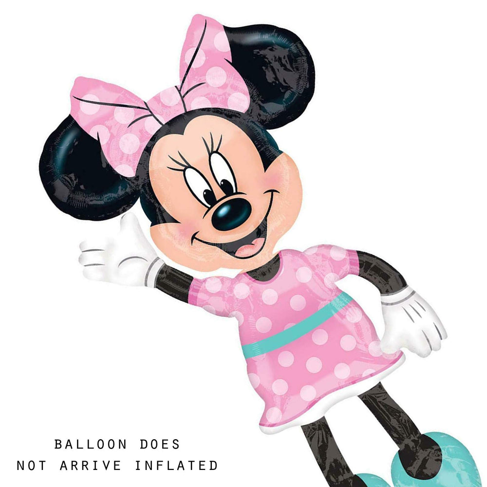 Amscan Minnie Airwalker anchored with weights for stable outdoor or indoor display.