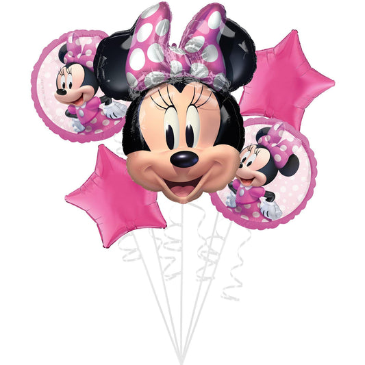 amscan Minnie Forever head balloon with bow, ideal centerpiece for a Disney birthday.