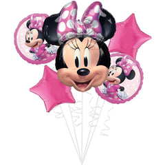 amscan Minnie Forever head balloon with bow, ideal centerpiece for a Disney birthday.