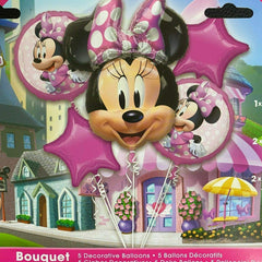 amscan Minnie Forever round balloons against a pink polka dot backdrop, great for festive photo opportunities.