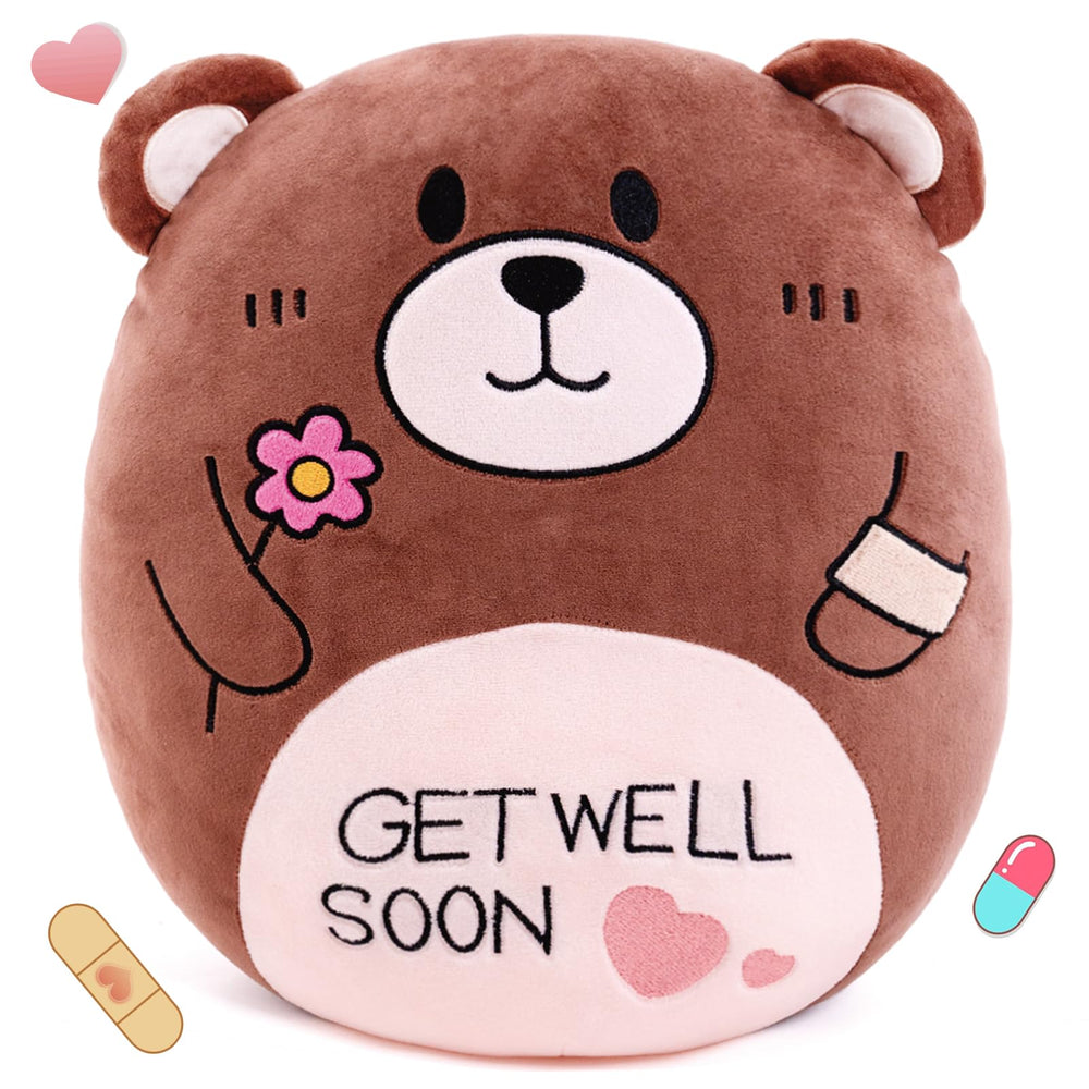 AmyToo Get Well Soon Teddy Bear Pillow 14.5-inch for recovery comfort.