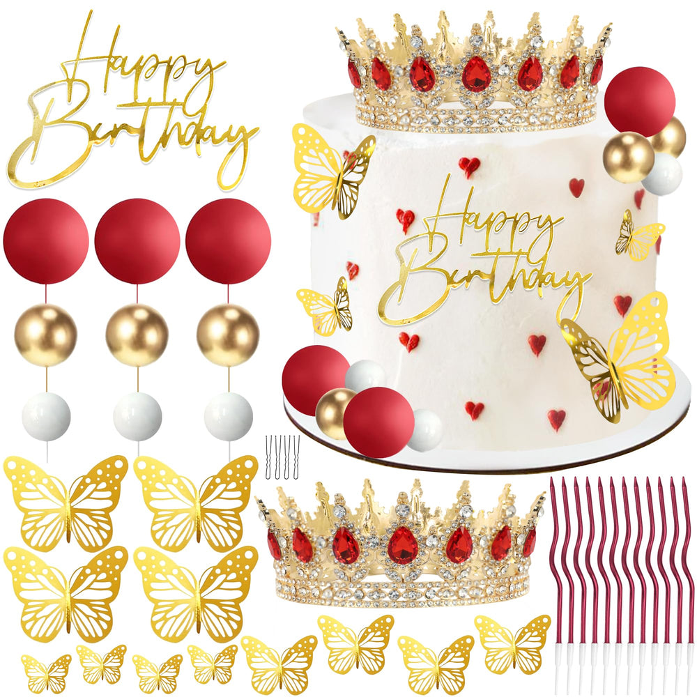 AMZVALU crown topper in red and gold adds regal flair to any celebration cake.