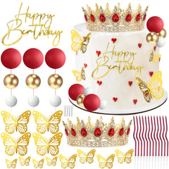 AMZVALU crown topper in red and gold adds regal flair to any celebration cake.
