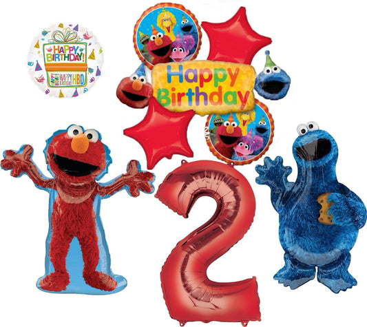 Anagram banner foil balloon featuring Elmo and Cookie Monster for a memorable birthday celebration.