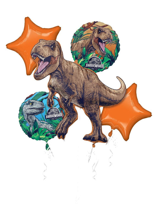 Anagram Jurassic World Dinosaur 5 Balloon Bouquet Set main display for party decor