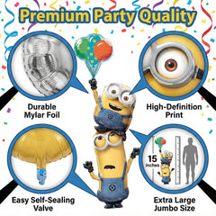 Anagram Minions Stacker Balloon serves as a fun festive backdrop.