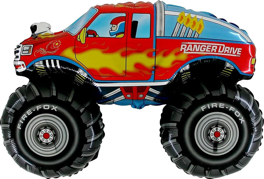 Anagram Monster Trucks 18in star red foil balloon, adds sparkle to arches.